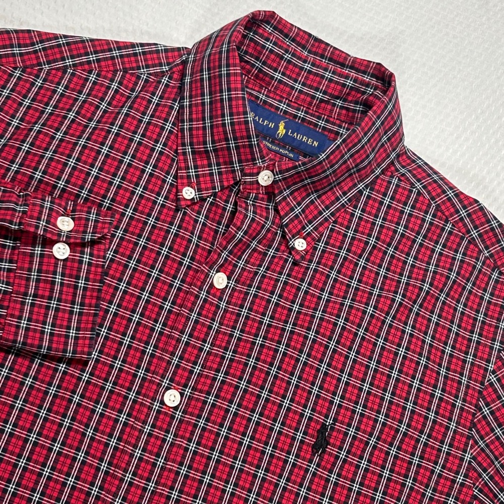 Polo Ralph Lauren Red Plaid Stretch Poplin Button Down Shirt Mens 15 32-33